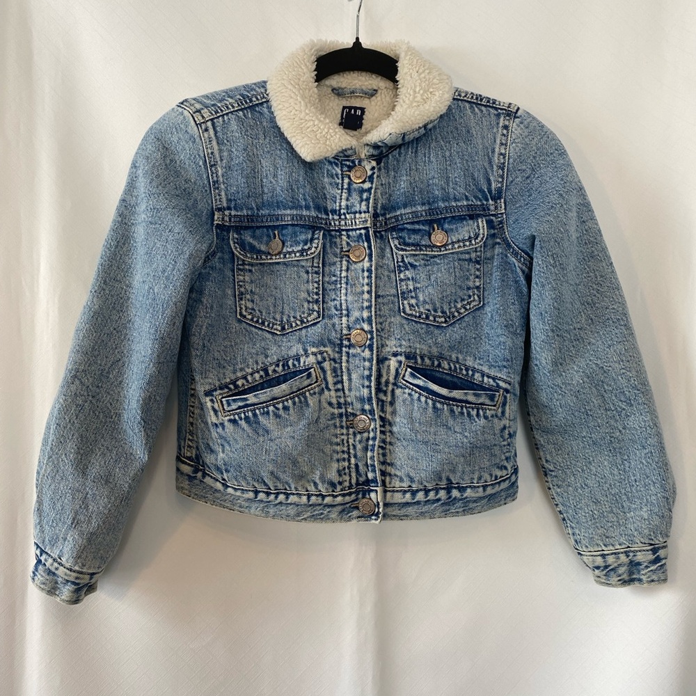 Gap Kids Sherpa Lined Denim Hipster Trucker Jacket Size LG/10 Vintage Workwear